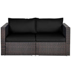 2 Pieces Patio Rattan Sectional Conversation Sofa Set-Beige