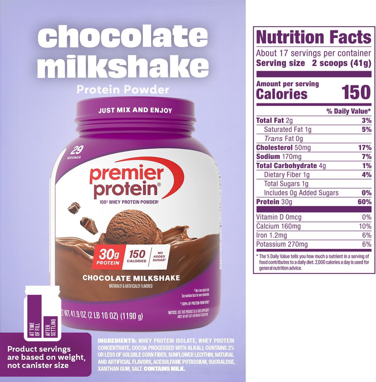 Premier Protein 100% Whey Powder, Chocolate Milkshake (Keto Friendly), 2-Pack (49 oz Total) – $46.98 (Was $59.98)