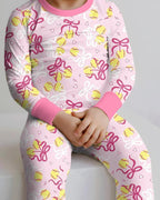 Softball Cherry Mom And Girl Matching Bamboo Two Piece Long Sleeve Pajama Set