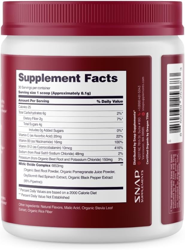 Snap Supplements Heart Beets Organic Beet Root Powder 2-Pack, 60 Servings Total (17.6 oz), Mixed Berry Cardiovascular Support with Nitric Oxide & B Vitamins