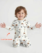 Custom Dogs Photo "Protected By" Bamboo Convertible Zippered Romper