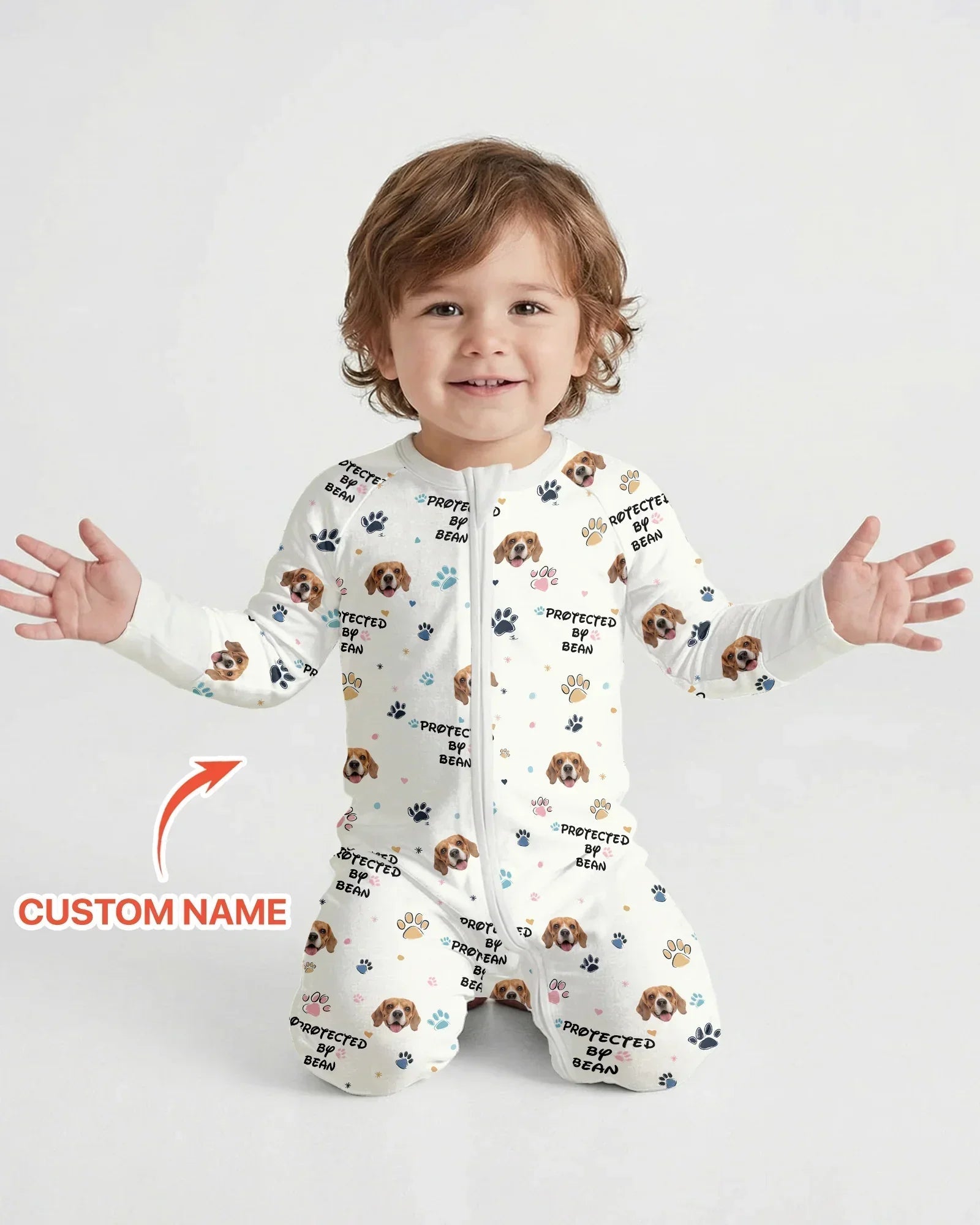 Custom Dogs Photo "Protected By" Bamboo Convertible Zippered Romper