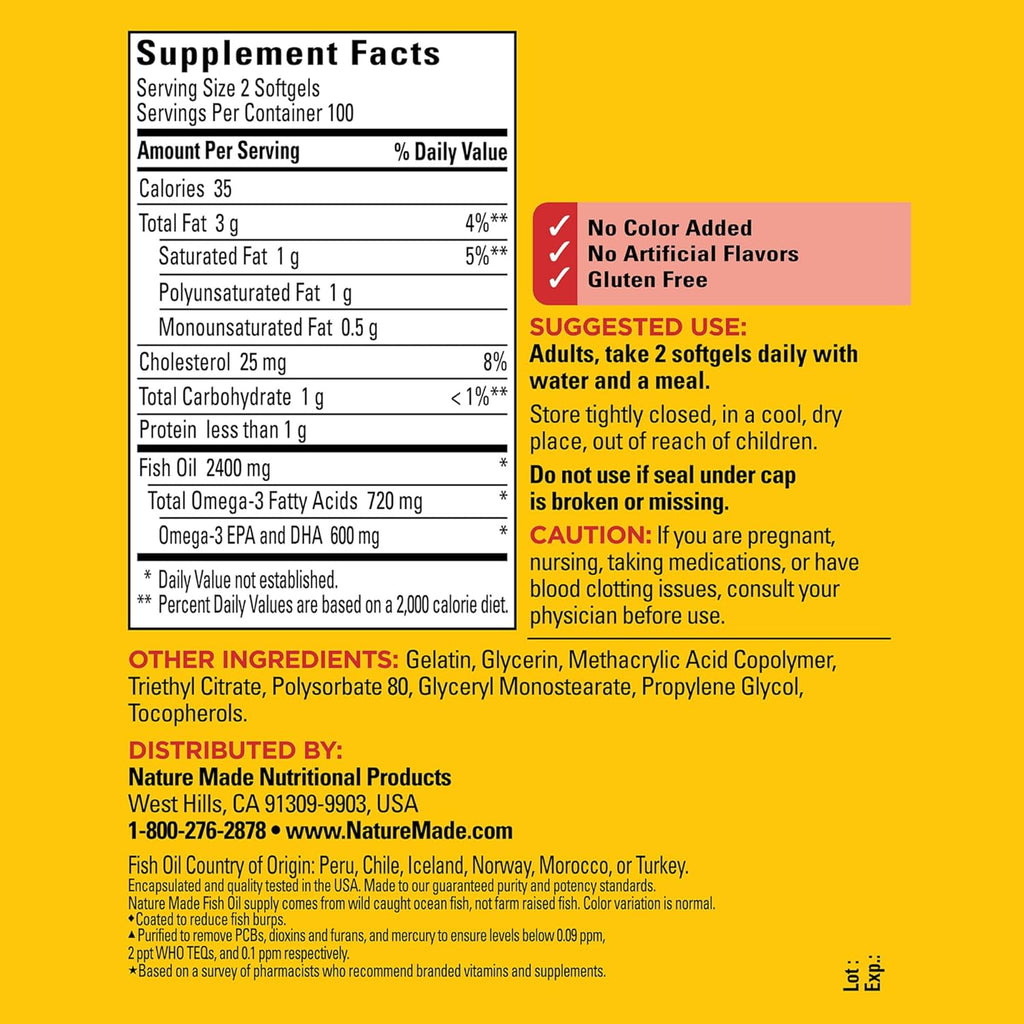 Nature Made Burp Less Fish Oil 1200 mg 200 Soft-gels