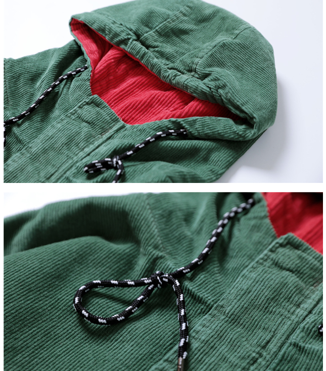 Corduroy Hip-Hop Patchwork Hooded Jacket for Couples