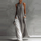 Women's Sleeveless Off-Shoulder Loose Maxi Dress with Pockets