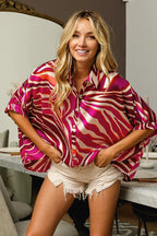 BiBi Zebra Dolman Silky Satin Shirt Top