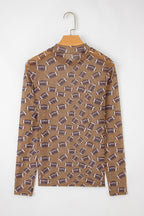 Brown Game Day Rugby Mesh Sheer Long Sleeve Top
