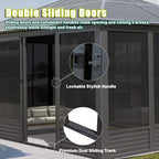 [11X14FT] Alora Meridian Premium Four Season Outdoor Aluminum Hardtop Gazebo Sunroom With Galvanized Steel Roof, Sliding Doors And Movable PVC Screen Walls (SAK88776)