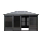 [11X14FT] Alora Meridian Premium Four Season Outdoor Aluminum Hardtop Gazebo Sunroom With Galvanized Steel Roof, Sliding Doors And Movable PVC Screen Walls (SAK88776)