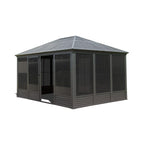 [11X14FT] Alora Meridian Premium Four Season Outdoor Aluminum Hardtop Gazebo Sunroom With Galvanized Steel Roof, Sliding Doors And Movable PVC Screen Walls (SAK88776)
