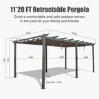 [11X20FT] Premium Outdoor Retractable Aluminum Pergola With Weather-Resistant Canopy (SAK54612)