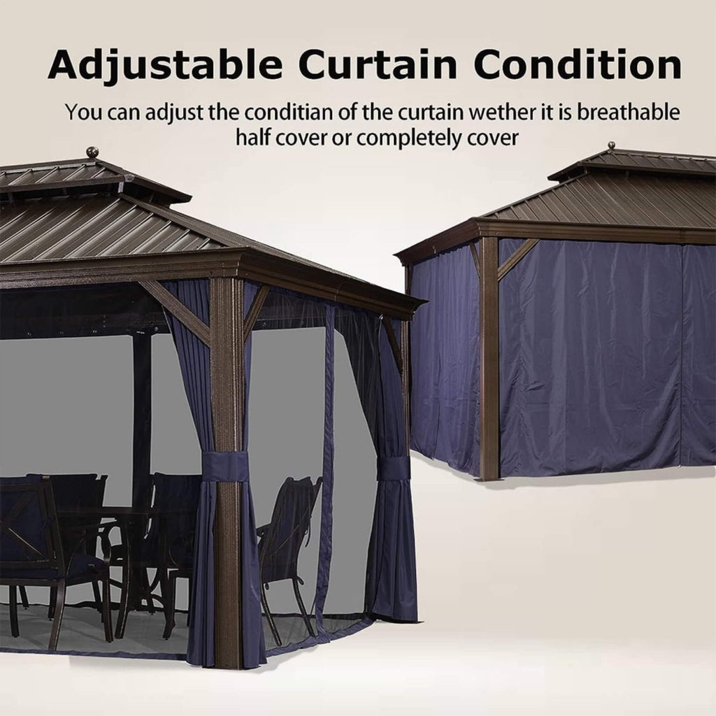 [12X20FT] Heavy-Duty Outdoor Backyard Hardtop Gazebo With Netting And Curtains (SAK18352)