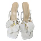 MakeMeChic Womens 9.5 White Orchid Flower Open Toe 3.75" Heels Slide On Shoes