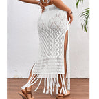 High Slit Tassel Sexy Texture Skirt Beach Vacation Bikini Overskirt Crochet hook