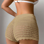 Women Hollow Out Cutout Out Solid Color Sheath Shorts Vacation Sun Protection Beach Bikini Overpants Crochet hook