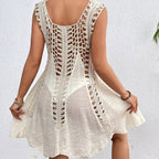 Holiday Hand Hook Solid Color Stitching Dress Sun Protection Sexy Mid Length Beach Blouse Crochet hook