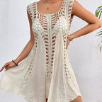 Holiday Hand Hook Solid Color Stitching Dress Sun Protection Sexy Mid Length Beach Blouse Crochet hook