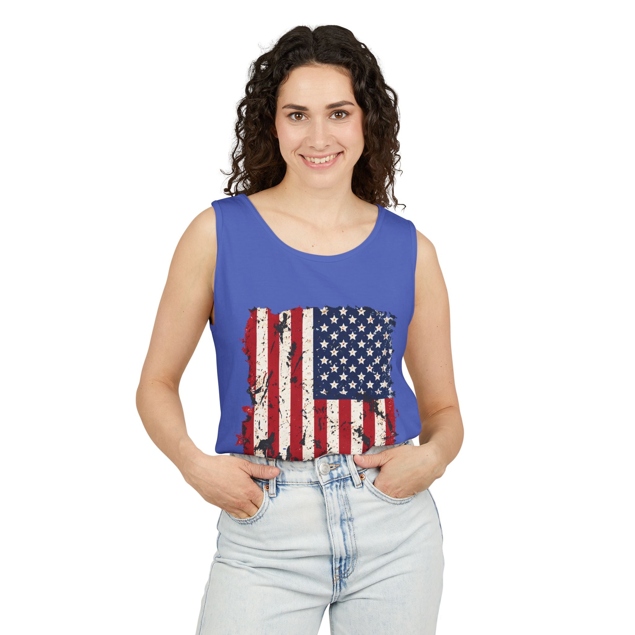 Distressed American Flag Tank Top  Patriotic USA Sleeveless Shirt for 4th of July Summer and Everyday Wear