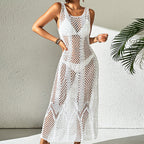 Vacation Dress Sexy U Collar Solid Color Hollow Out Cutout Out Camisole Maxi Dress Beach Sun Protection Dress Crochet hook