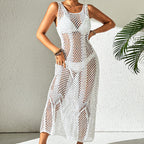 Vacation Dress Sexy U Collar Solid Color Hollow Out Cutout Out Camisole Maxi Dress Beach Sun Protection Dress Crochet hook