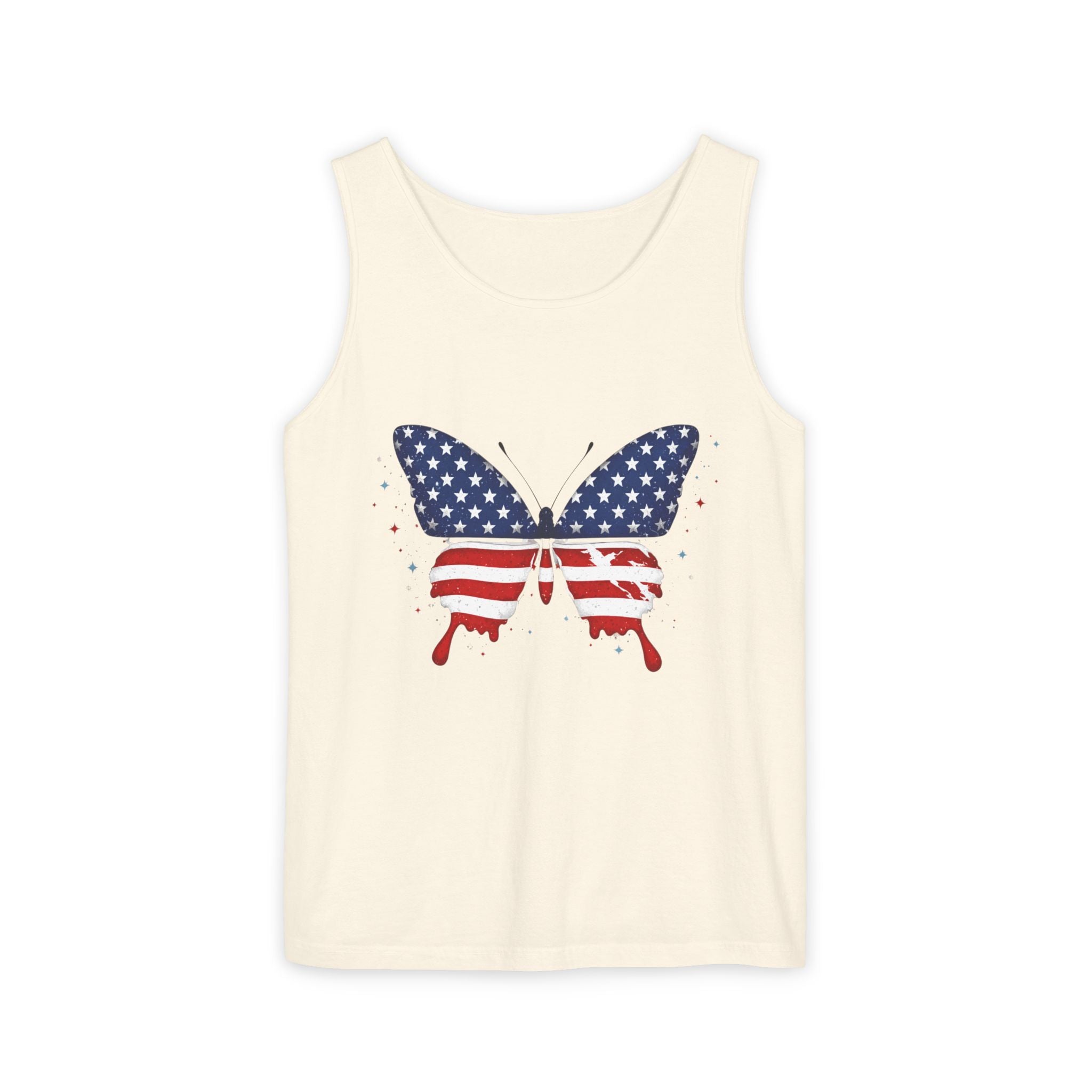 American Flag Butterfly Tank Top Patriotic Summer Graphic 4th of July and Everyday Wear