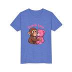 Youth Tee — "Punch Love" Monkey Hugging Pink Teddy Cute Kids Valentine Shirt