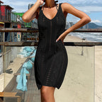 Women Clothing Short Knitted Texture Hollow Out Cutout out See through Camisole Sexy Short Dress Beach Dress Crochet hook