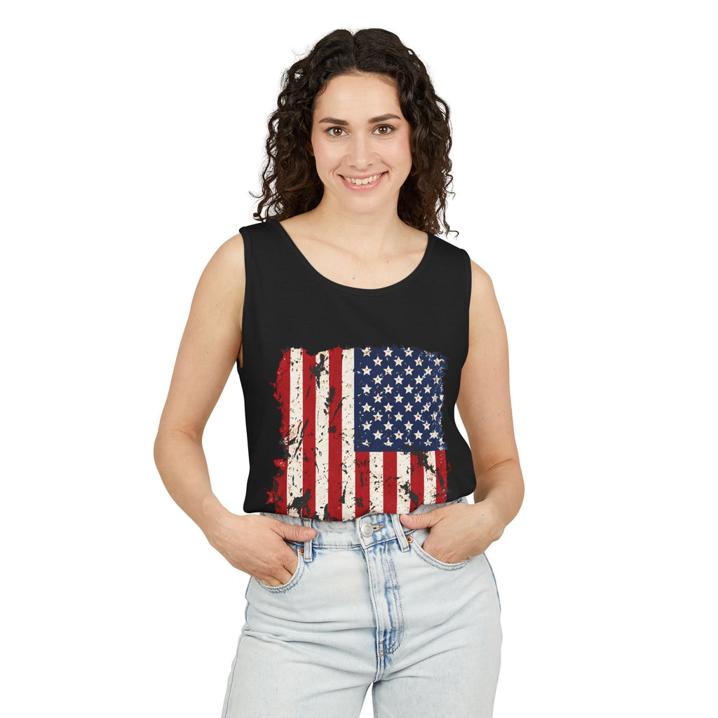 Distressed American Flag Tank Top  Patriotic USA Sleeveless Shirt for 4th of July Summer and Everyday Wear