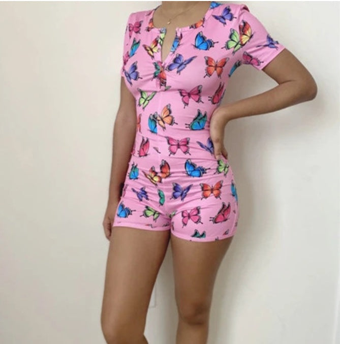 Short sleeve button jumpsuit
