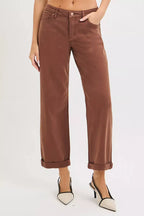 RISEN Full Size Tummy Control Mid Rise Ankle Barrel Baggy Plus Size