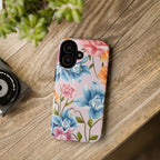 Floral Tough Phone Case Pink Vintage Roses & Blue Peonies Protective Cover