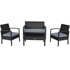 4 Pieces Patio Rattan Cushioned Furniture Set