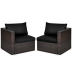 2 Pieces Patio Rattan Sectional Conversation Sofa Set-Beige