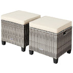 2 Pieces Patio Rattan Ottoman Seat with Removable Cushions-Navy