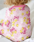Softball Cherry Mom And Girl Matching Bamboo Two Piece Long Sleeve Pajama Set