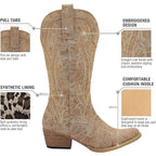 Rollda Womens Size 8 Rugged Brown Embroidered 2" Block Heel Western Cowboy Boots