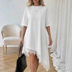 Women's Lace Trim Asymmetric Three-Quarter Sleeve Dress