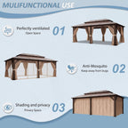 [12X20FT] Premium Aluminum Outdoor Polycarbonate Hardtop Gazebo With Netting & Curtains (SAK36580)