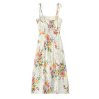 Summer Women Floral Small Floral Print Slim Fit Large Strap Dress