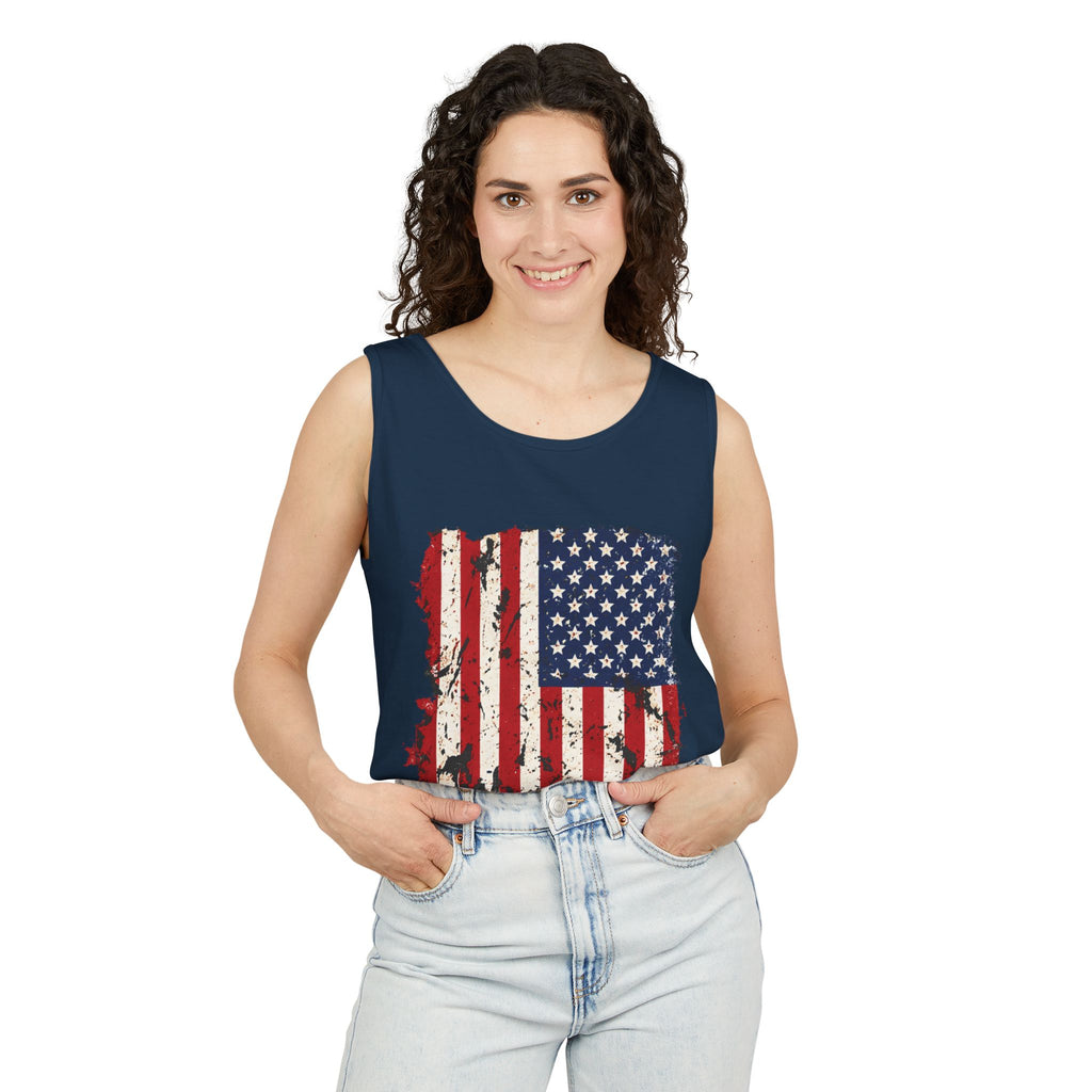 Distressed American Flag Tank Top  Patriotic USA Sleeveless Shirt for 4th of July Summer and Everyday Wear