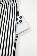 Black Striped Frill Knot Waist Decor Pants