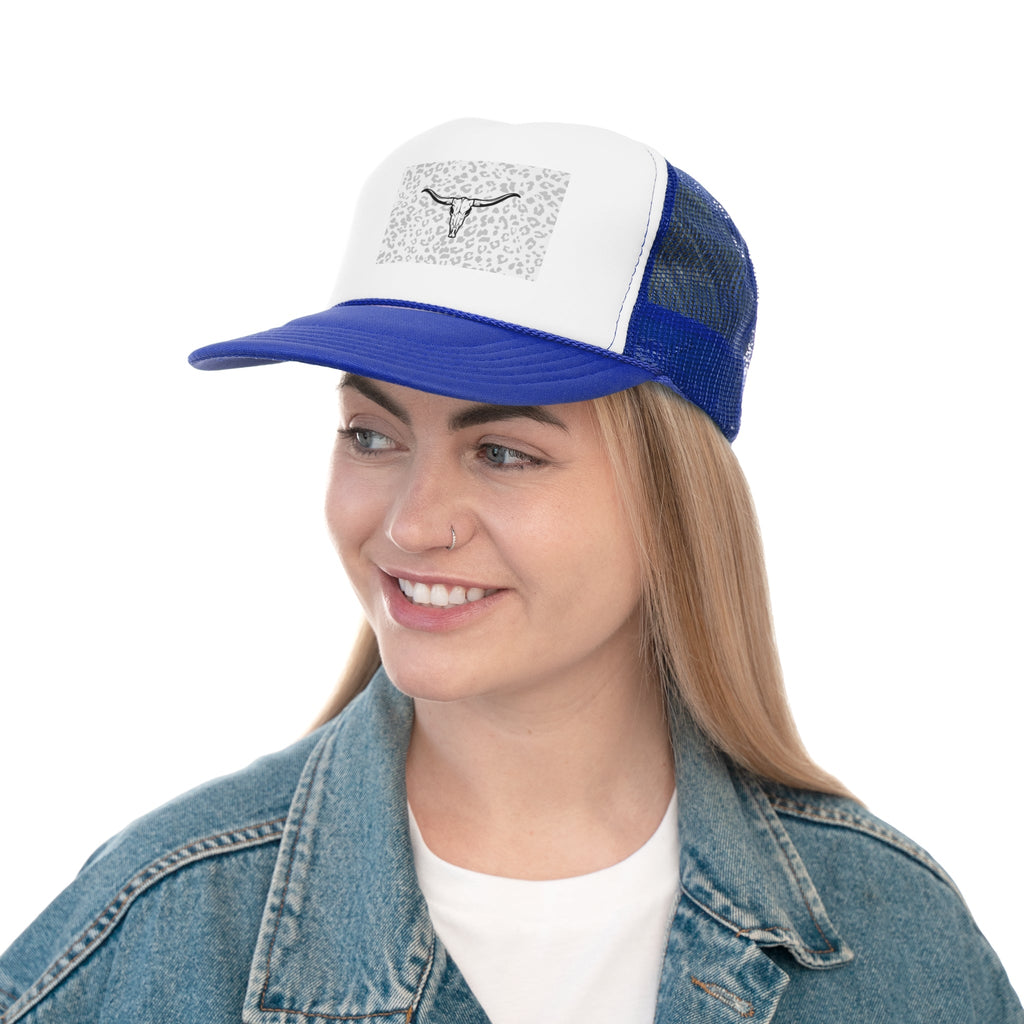 Cheetah Print Cow Skull Trucker Cap