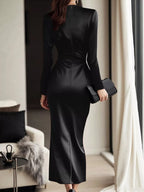 Satin Wrap Long Sleeve Midi Dress