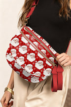 White HO HO HO Print Double Zip Crossbody Bag