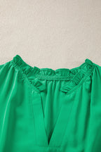 Bright Green Solid Color V Neck Short Puff Sleeve High Waist Tiered Maxi Dress