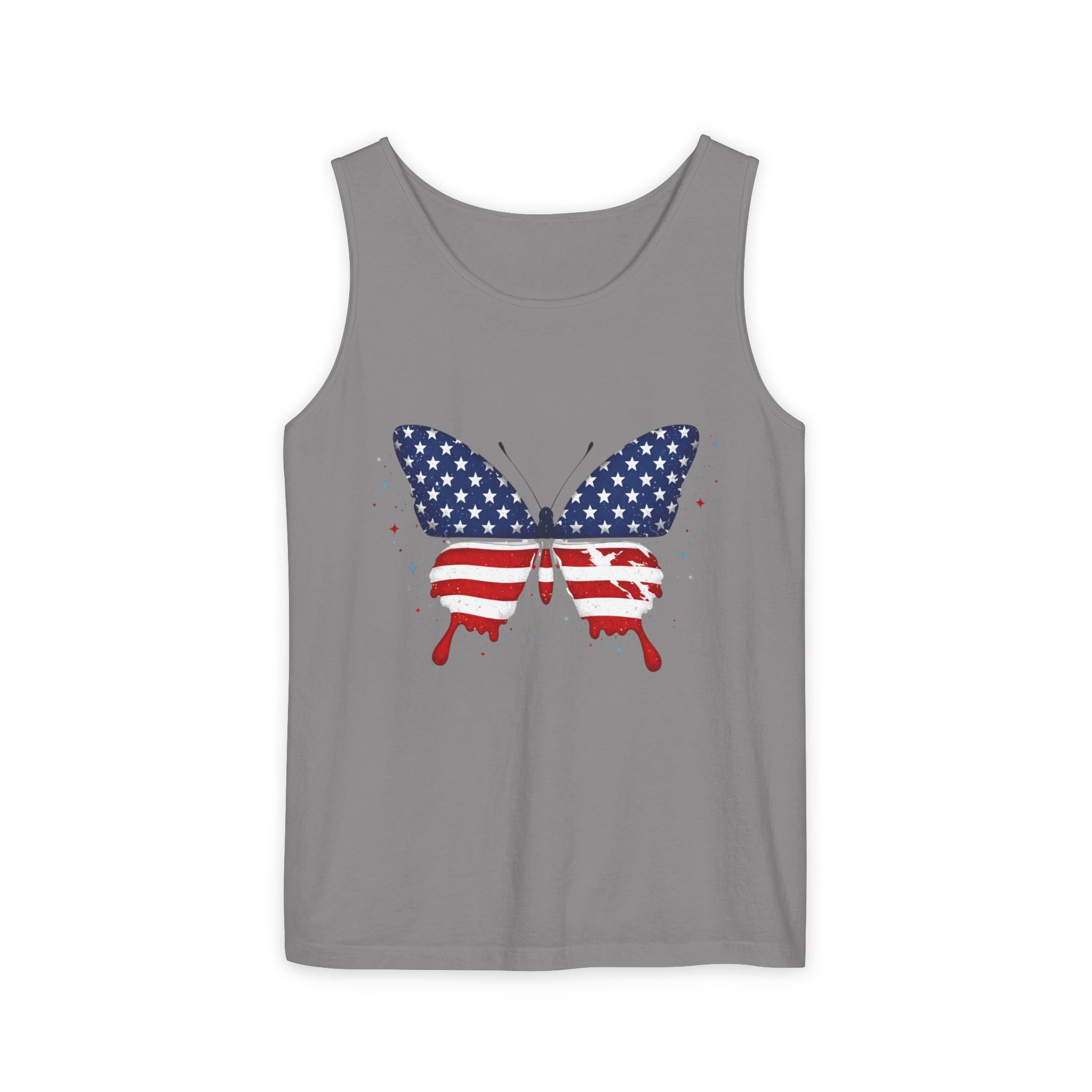 American Flag Butterfly Tank Top Patriotic Summer Graphic 4th of July and Everyday Wear