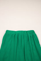 Green Solid Color Ribbed Ruffle Tank Top and Pants Set