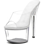 New Womens Size 9 Clear 7" Platform Heel Open Toe Slide On High Heels Shoes