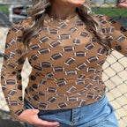 Black Game Day Rugby Mesh Sheer Long Sleeve Top