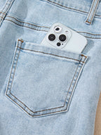 High Rise Distressed Raw Hem Denim Shorts
